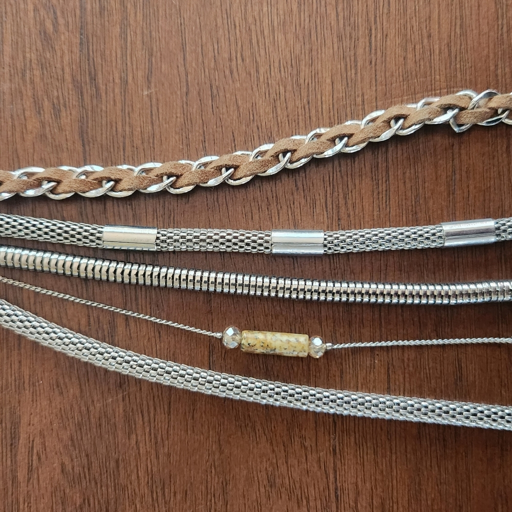White House Black Market Five Strand Necklace Silver with suede cord & crystal - Picture 4 of 10